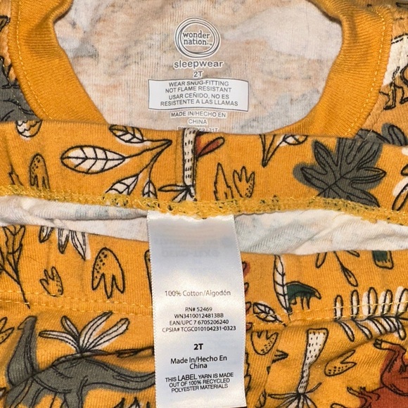 Wonder Nation Dinosaur Print Pajama Set - Mustard - Picture 2 of 4